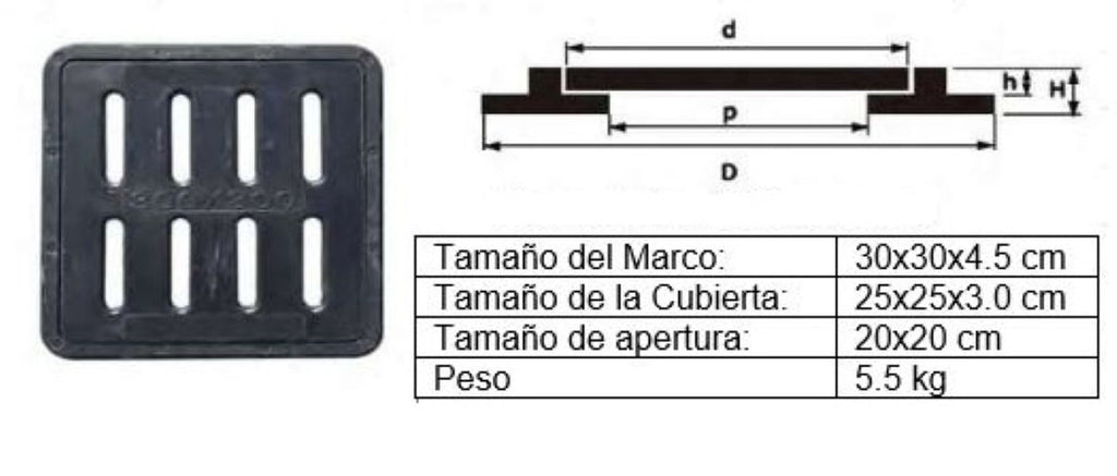 Rejilla tapa y marco de resina reforzada - 20X20 - 2T