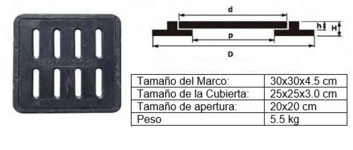 Rejilla tapa y marco de resina reforzada - 20X20 - 2T
